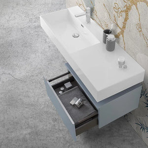 Mobile bagno sospeso 60 cm blu pastello lavabo 120 sinistro e specchio Iside
