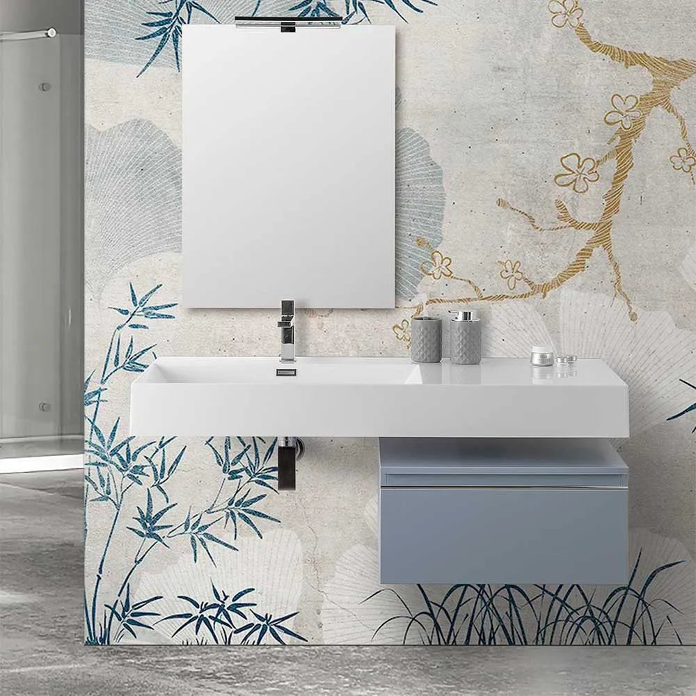 Mobile bagno sospeso 60 cm blu pastello lavabo 120 sinistro e specchio Iside