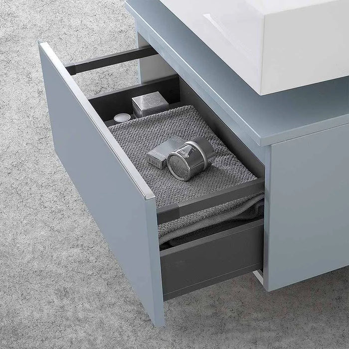 Mobile bagno sospeso 60 cm blu pastello lavabo 120 sinistro e specchio Iside