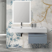 Mobile bagno sospeso 60 cm blu pastello lavabo 120 sinistro e specchio LED Iside