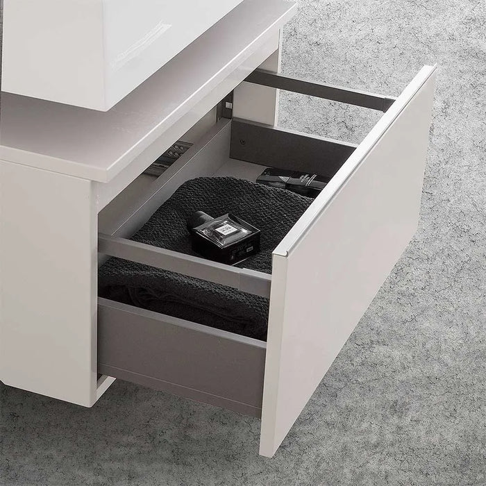 Mobile bagno sospeso 60 cm grigio perla lavabo 120 destro e specchio Iside