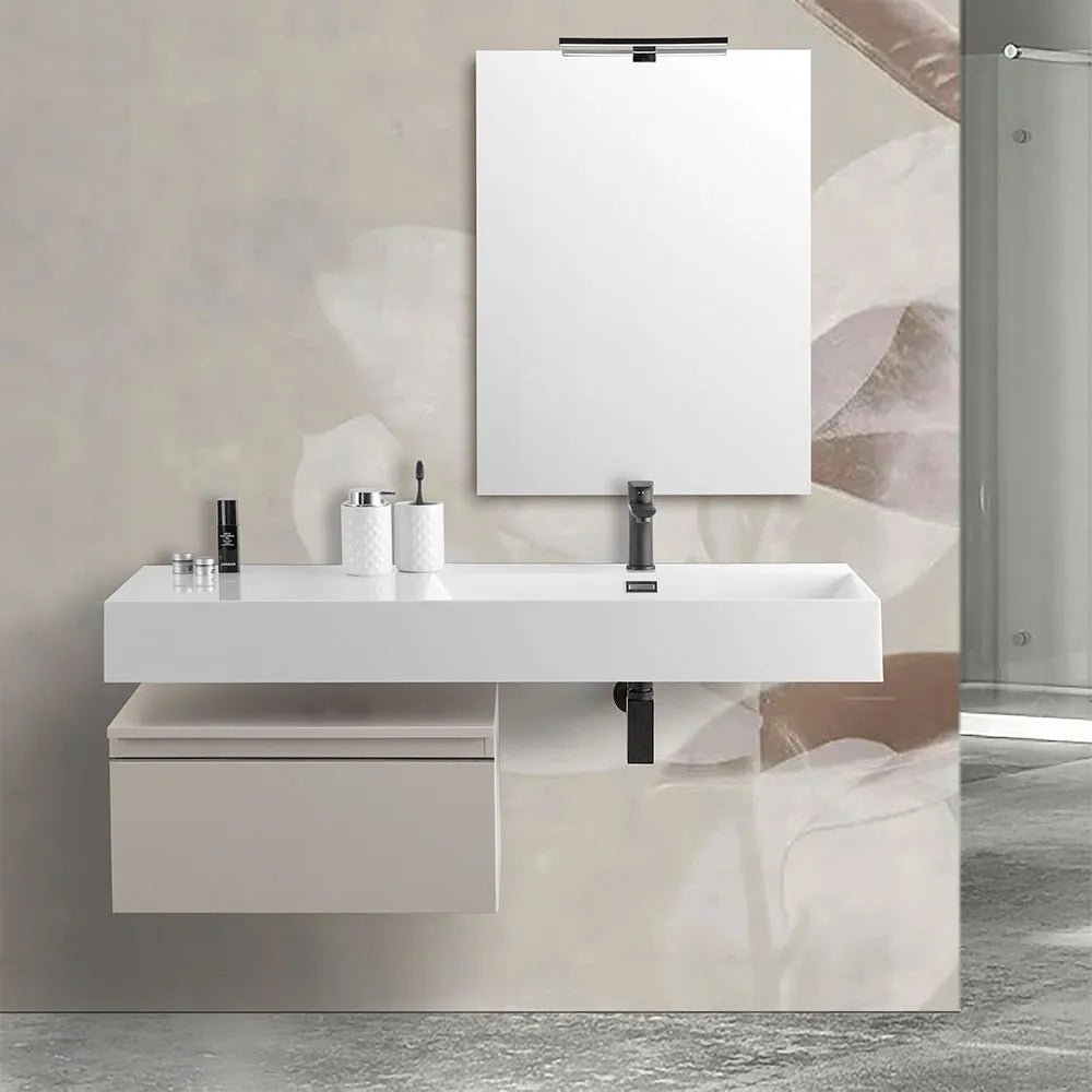 Mobile bagno sospeso 60 cm grigio perla lavabo 120 destro e specchio Iside