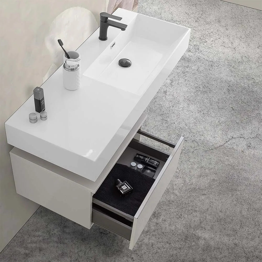 Mobile bagno sospeso 60 cm grigio perla lavabo 120 destro e specchio LED Iside