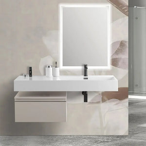 Mobile bagno sospeso 60 cm grigio perla lavabo 120 destro e specchio LED Iside