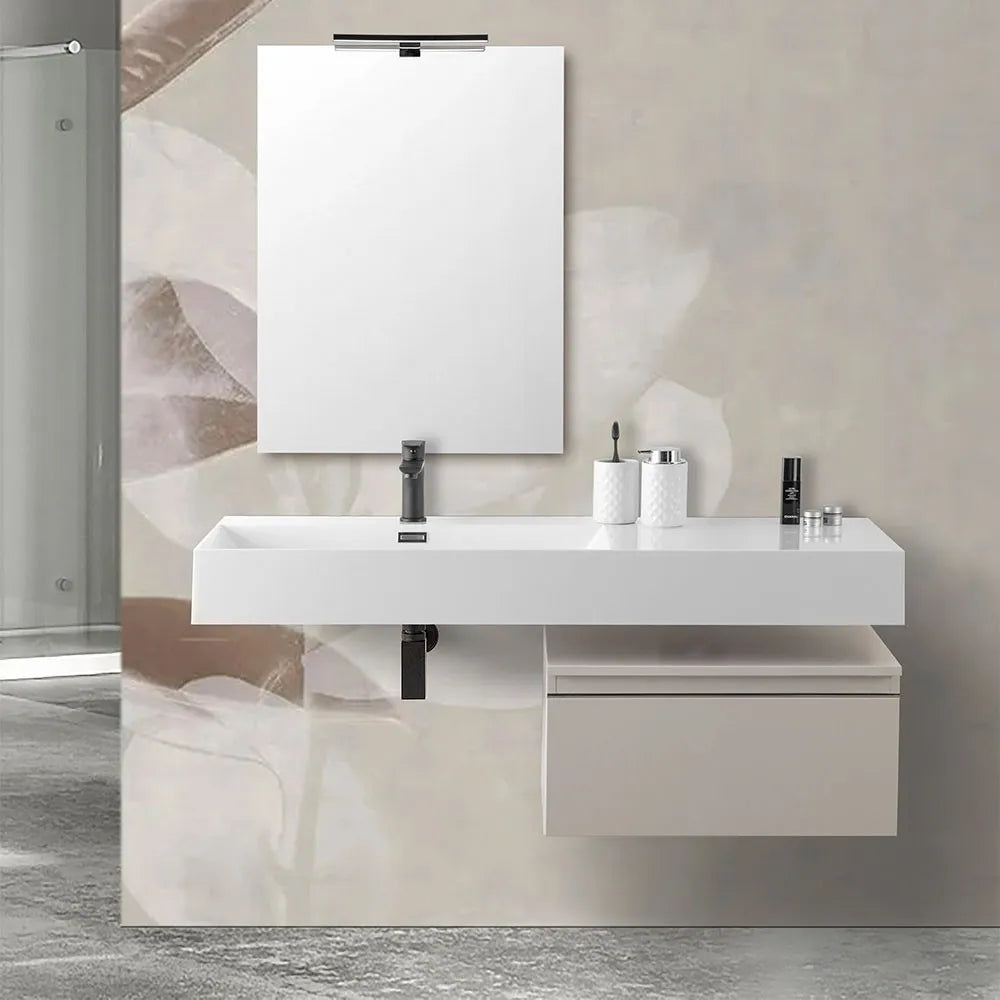 Mobile bagno sospeso 60 cm grigio perla lavabo 120 sinistro e specchio Iside