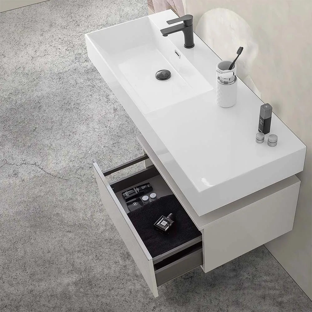 Mobile bagno sospeso 60 cm grigio perla lavabo 120 sinistro e specchio Iside