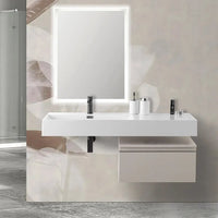Mobile bagno sospeso 60 cm grigio perla lavabo 120 sinistro e specchio LED Iside