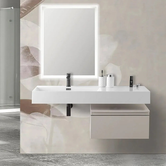 Mobile bagno sospeso 60 cm grigio perla lavabo 120 sinistro e specchio LED Iside