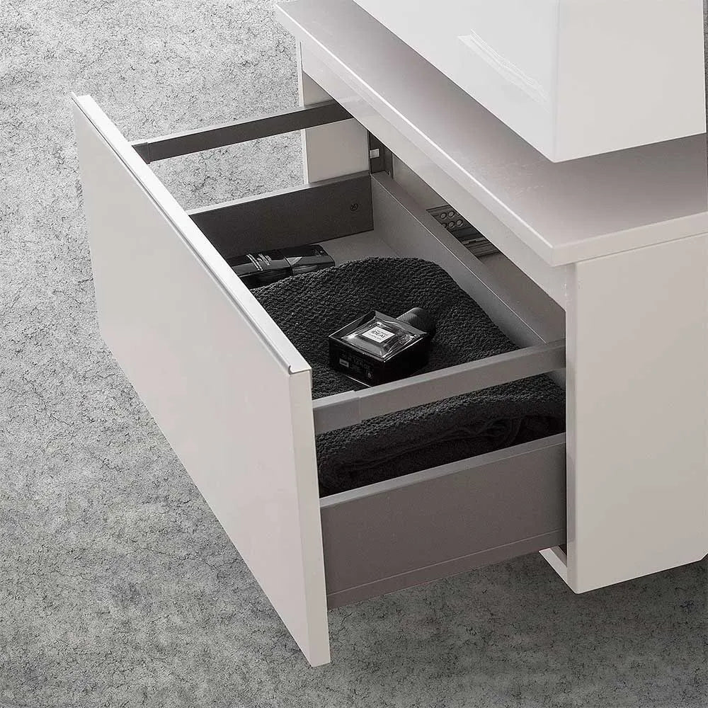 Mobile bagno sospeso 60 cm grigio perla lavabo 120 sinistro e specchio LED Iside