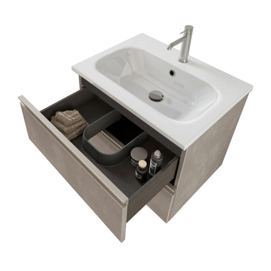 Mobile bagno sospeso 60 cm Master grigio cemento con specchio contenitore