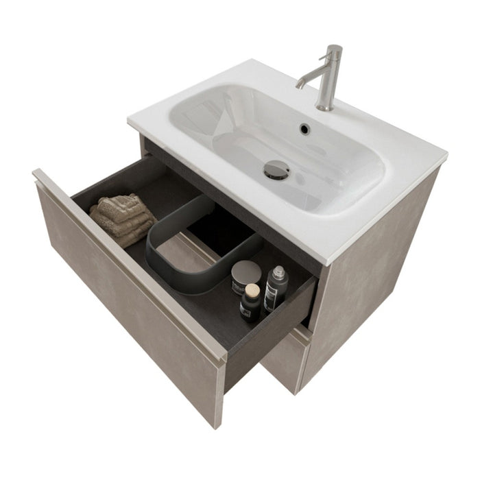 Mobile bagno sospeso 60 cm Master grigio cemento con specchio contenitore