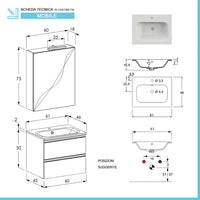 Mobile bagno sospeso 60 cm Master grigio cemento con specchio contenitore