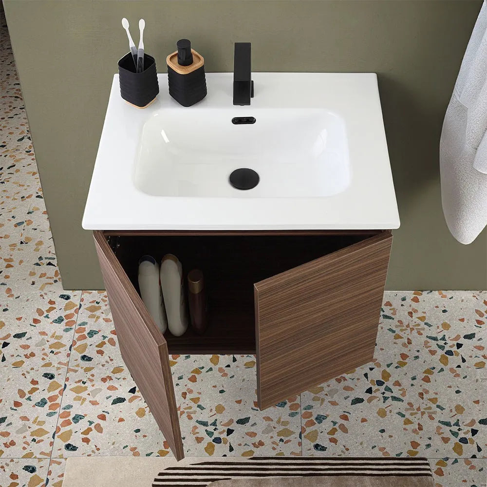 Mobile bagno sospeso 60 cm noce canaletto con 2 ante soft-close Kleo