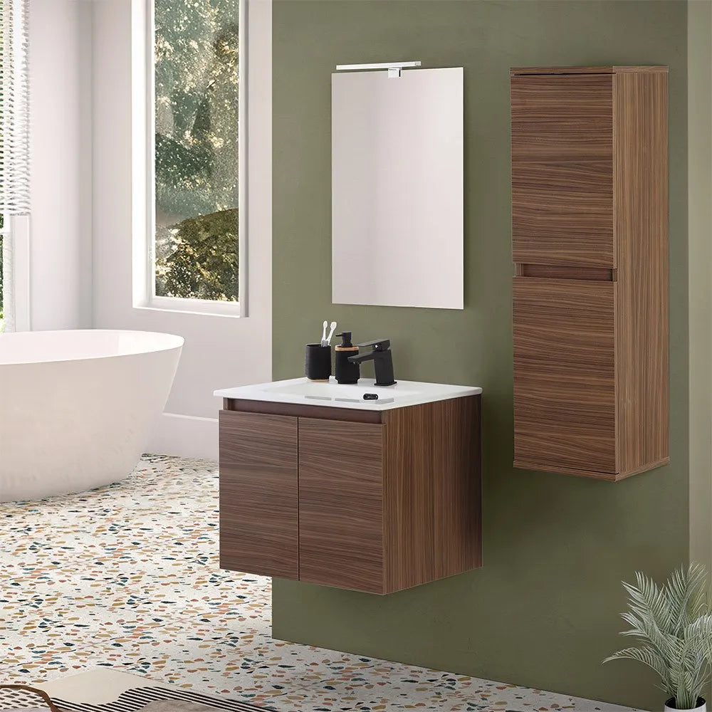 Mobile bagno sospeso 60 cm noce canaletto con 2 ante soft-close Kleo