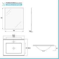 Mobile bagno sospeso 60 cm noce cannettato con lavabo e specchio
