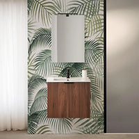 Mobile bagno sospeso 60 cm noce cannettato con lavabo e specchio