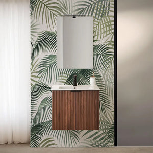 Mobile bagno sospeso 60 cm noce cannettato con lavabo e specchio