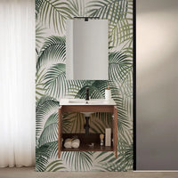 Mobile bagno sospeso 60 cm noce cannettato con lavabo e specchio