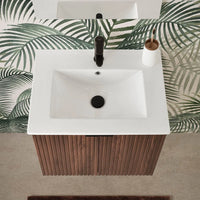 Mobile bagno sospeso 60 cm noce cannettato con lavabo e specchio