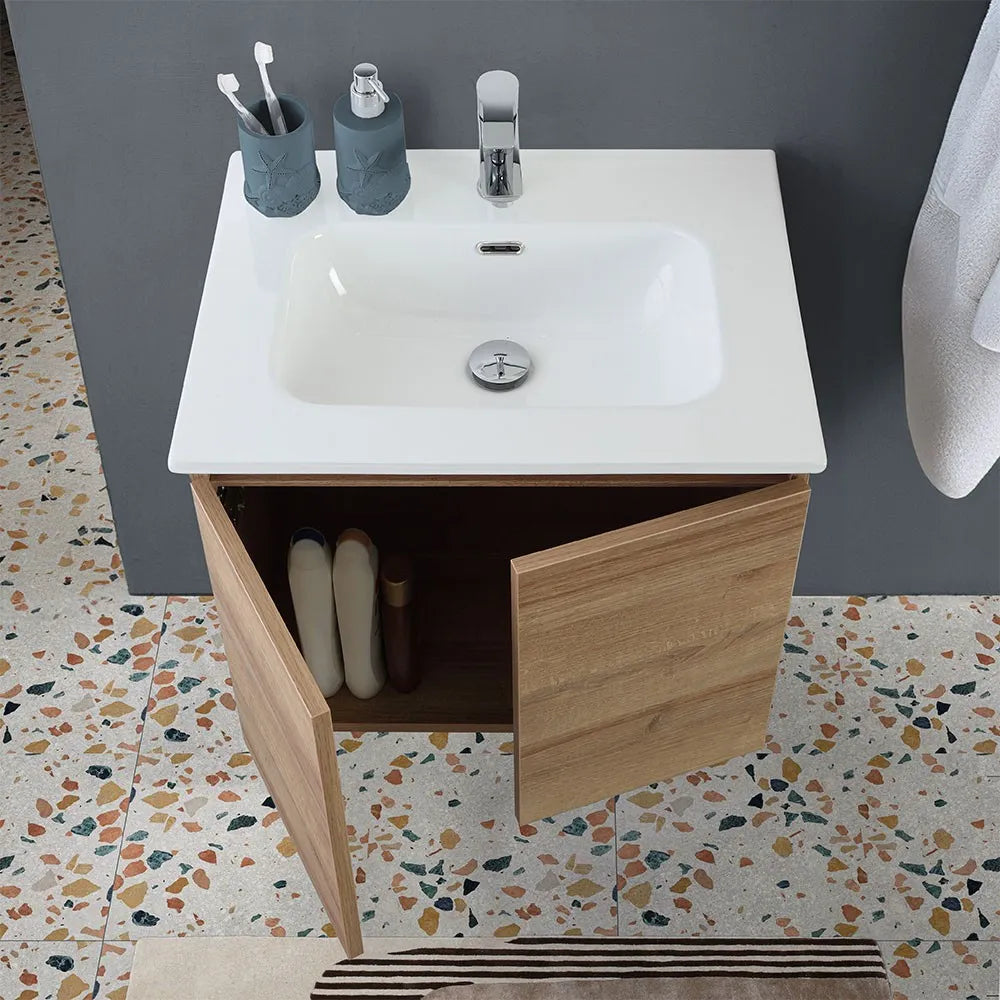 Mobile bagno sospeso 60 cm rovere africa con 2 ante soft-close Kleo