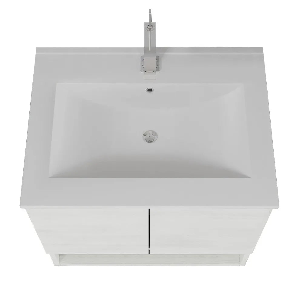 Mobile bagno sospeso 60 rovere bianco con lavabo e specchio LED  Oslo
