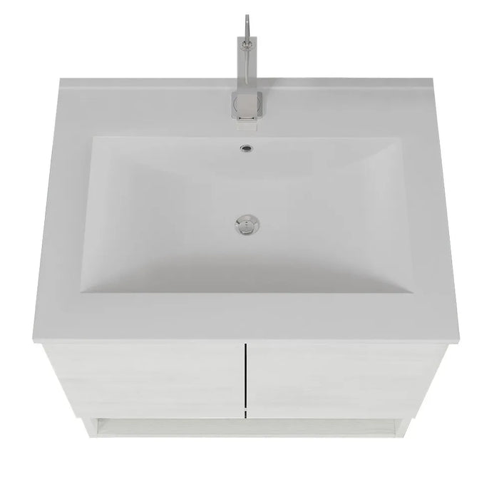 Mobile bagno sospeso 60 rovere bianco con lavabo e specchio LED  Oslo