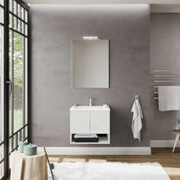 Mobile bagno sospeso 60 rovere bianco con lavabo e specchio LED  Oslo