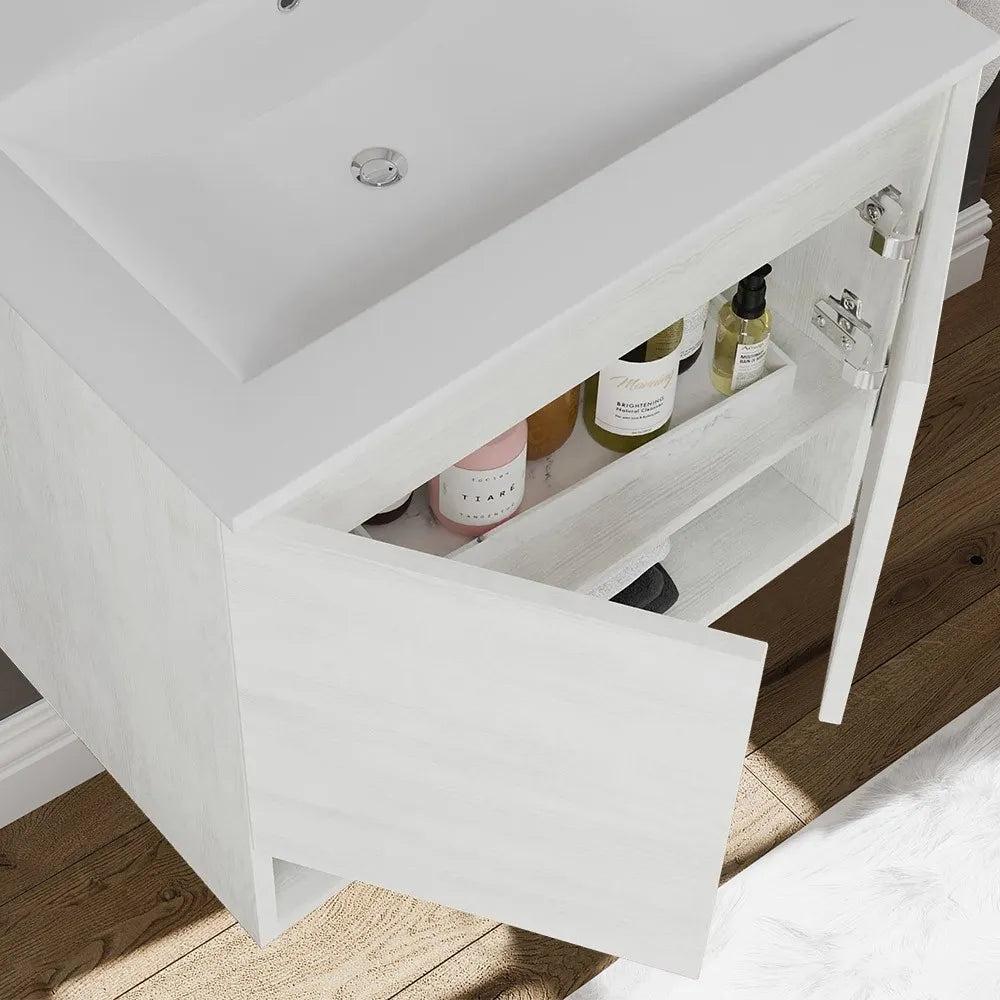 Mobile bagno sospeso 60 rovere bianco con lavabo e specchio LED  Oslo