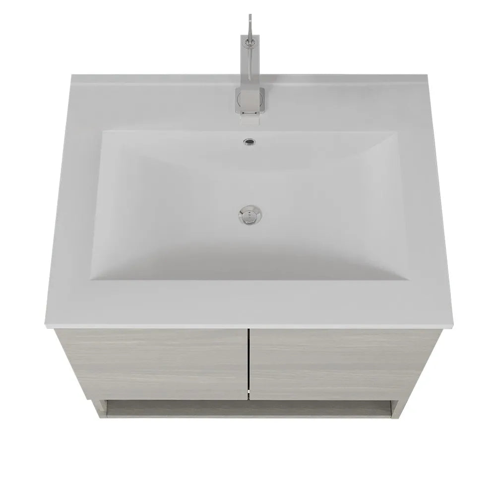 Mobile bagno sospeso 60 rovere grigio con lavabo e specchio LED  Oslo