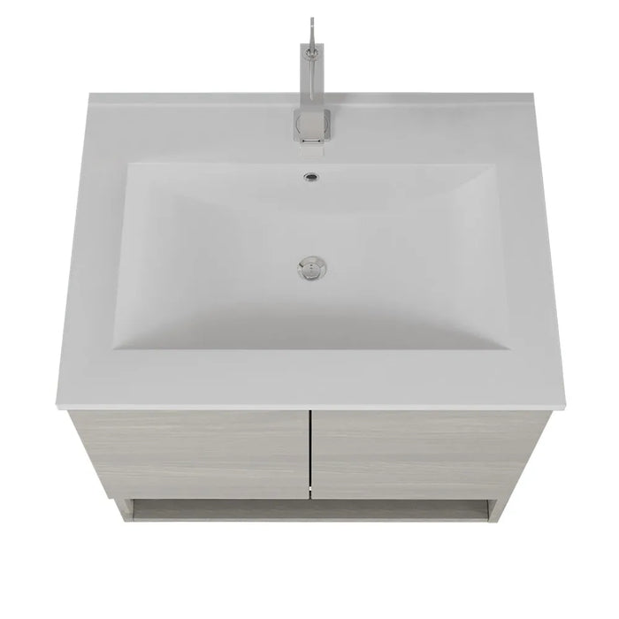 Mobile bagno sospeso 60 rovere grigio con lavabo e specchio LED  Oslo