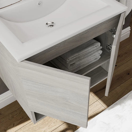 Mobile bagno sospeso 60 rovere grigio con lavabo e specchio LED  Oslo