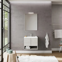 Mobile bagno sospeso 60 rovere grigio con lavabo e specchio LED  Oslo
