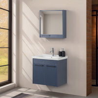 Mobile bagno sospeso 65 cm blu effetto legno con armadietto a specchio Sofia