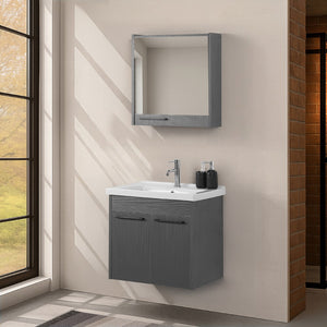 Mobile bagno sospeso 65 cm grigio effetto legno con armadietto a specchio Sofia