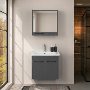 Mobile bagno sospeso 65 cm grigio effetto legno con armadietto a specchio Sofia