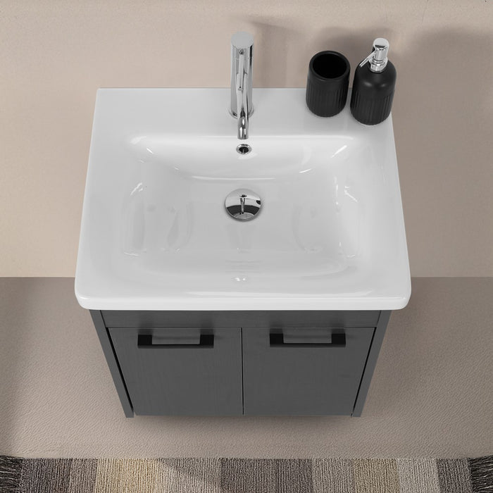 Mobile bagno sospeso 65 cm grigio effetto legno con armadietto a specchio Sofia