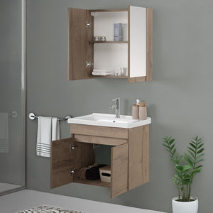 Mobile bagno sospeso 65cm rovere scuro con specchio contenitore Mona