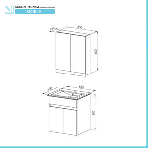 Mobile bagno sospeso 65cm rovere scuro con specchio contenitore Mona