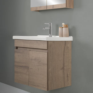 Mobile bagno sospeso 65cm rovere scuro con specchio contenitore Mona