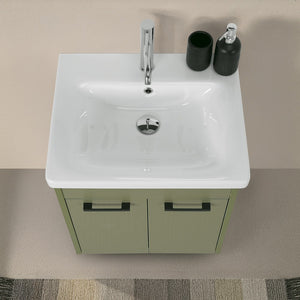 Mobile bagno sospeso 65 cm verde effetto legno con armadietto a specchio Sofia