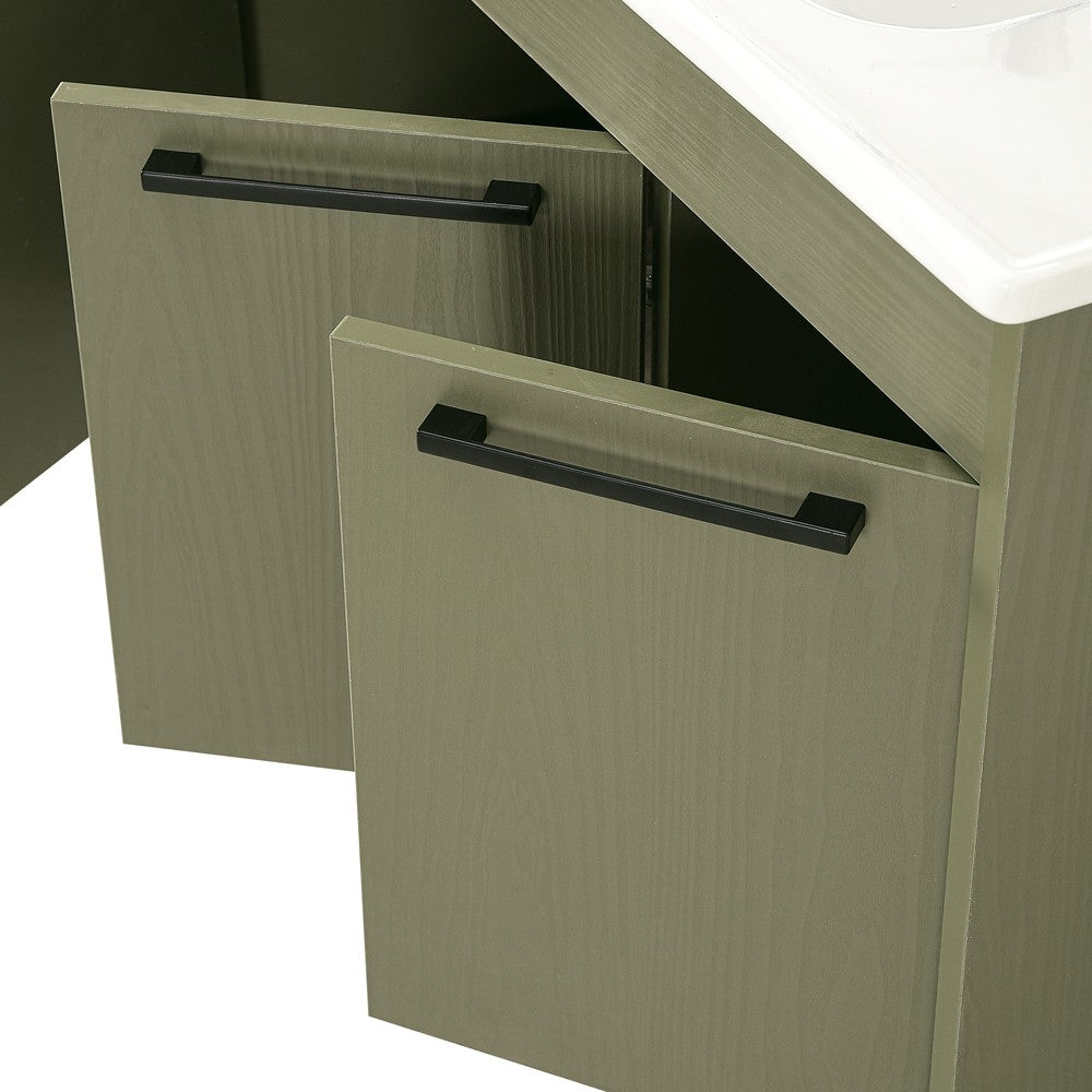 Mobile bagno sospeso 65 cm verde effetto legno con armadietto a specchio Sofia