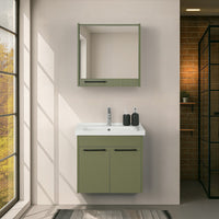 Mobile bagno sospeso 65 cm verde effetto legno con armadietto a specchio Sofia