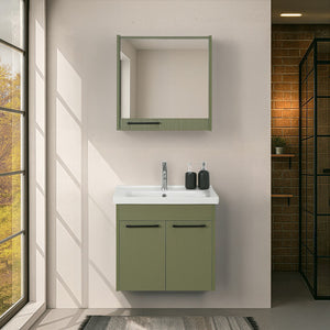 Mobile bagno sospeso 65 cm verde effetto legno con armadietto a specchio Sofia