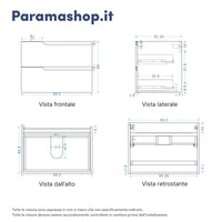 Mobile bagno sospeso 70 cm due cassetti bianco opaco con top | Ardenne