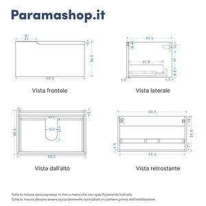 Mobile bagno sospeso 70 cm un cassetto blu zaffiro opaco con top | Ardenne
