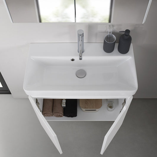 Mobile bagno sospeso 70 cm bianco lucido con armadietto a specchio Clip