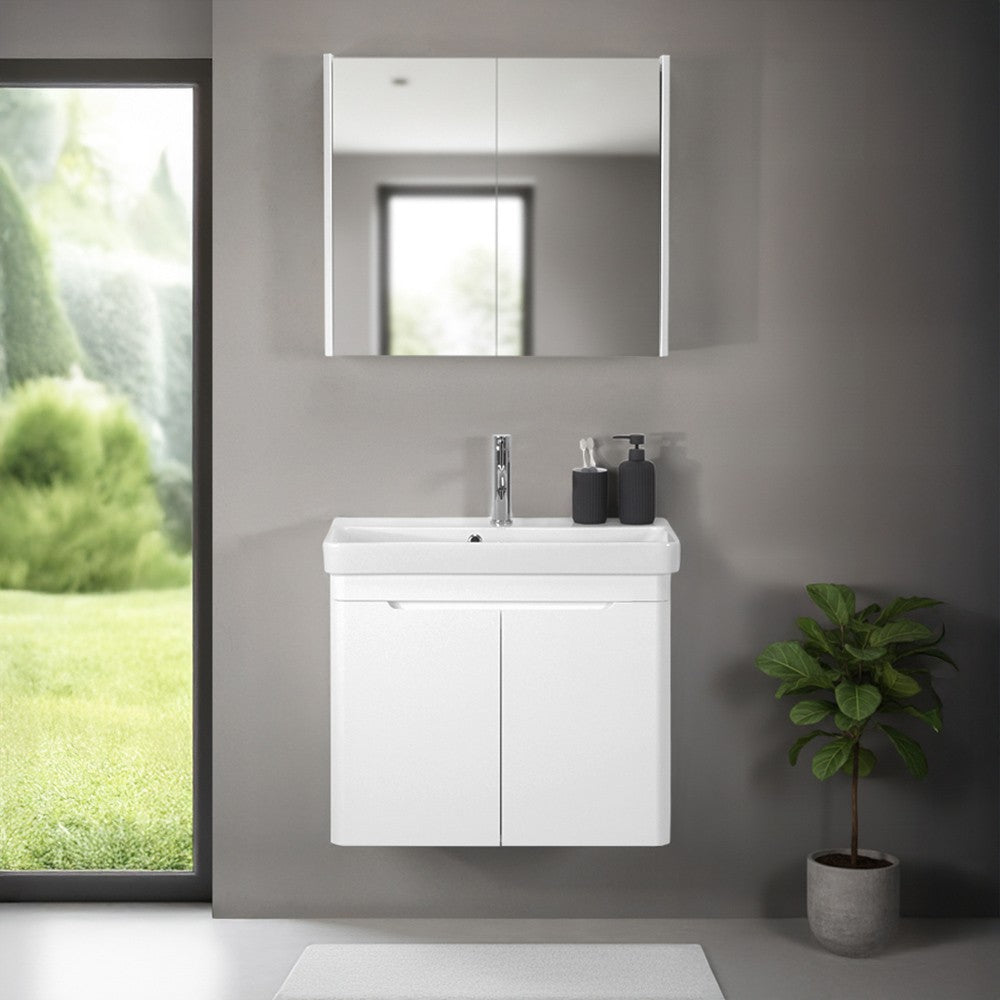 Mobile bagno sospeso 70 cm bianco lucido con armadietto a specchio Clip