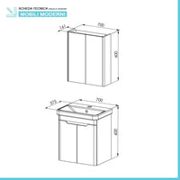 Mobile bagno sospeso 70 cm bianco lucido con armadietto a specchio Clip