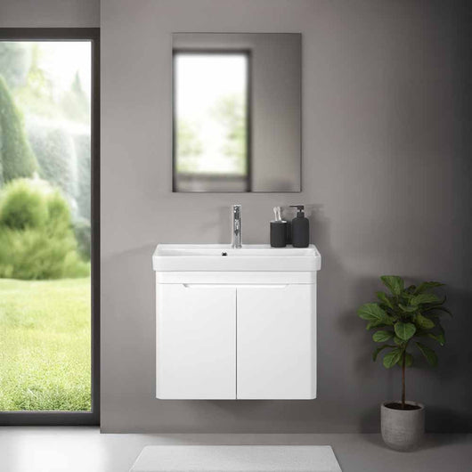 Mobile bagno sospeso 70 cm bianco lucido salvaspazio con specchio Clip