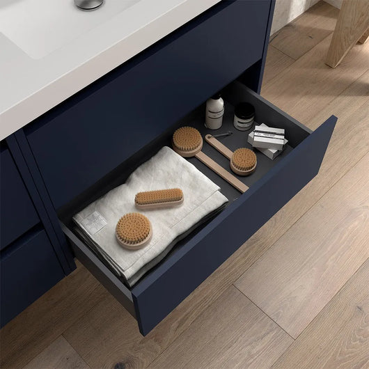 Mobile bagno sospeso 70 cm blu satinato con specchio e lavabo Gaya
